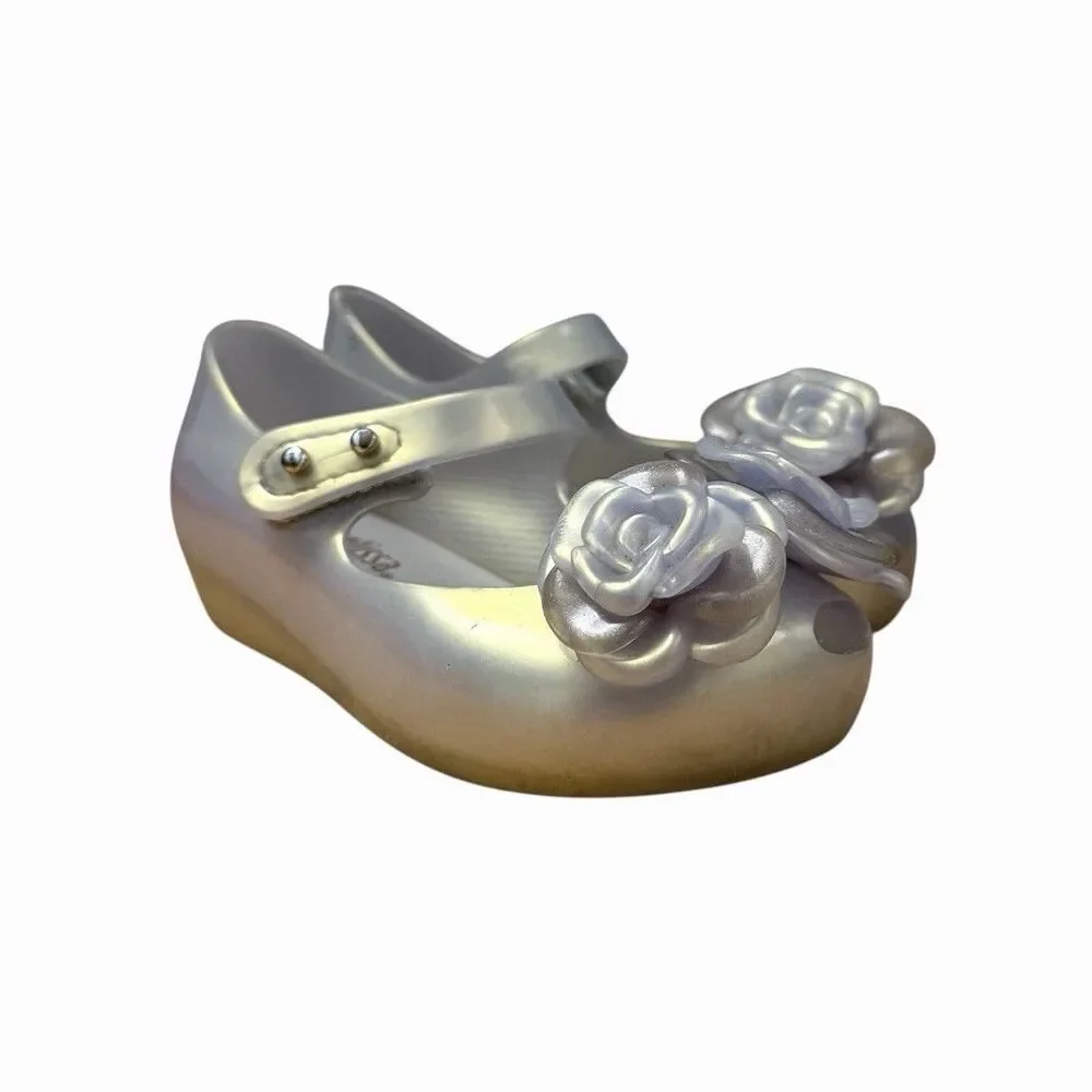 Mini Melissa Girls Toddler Sz 6 Ultragirl Flower Mary Jane Toe Shoes Flats Opal